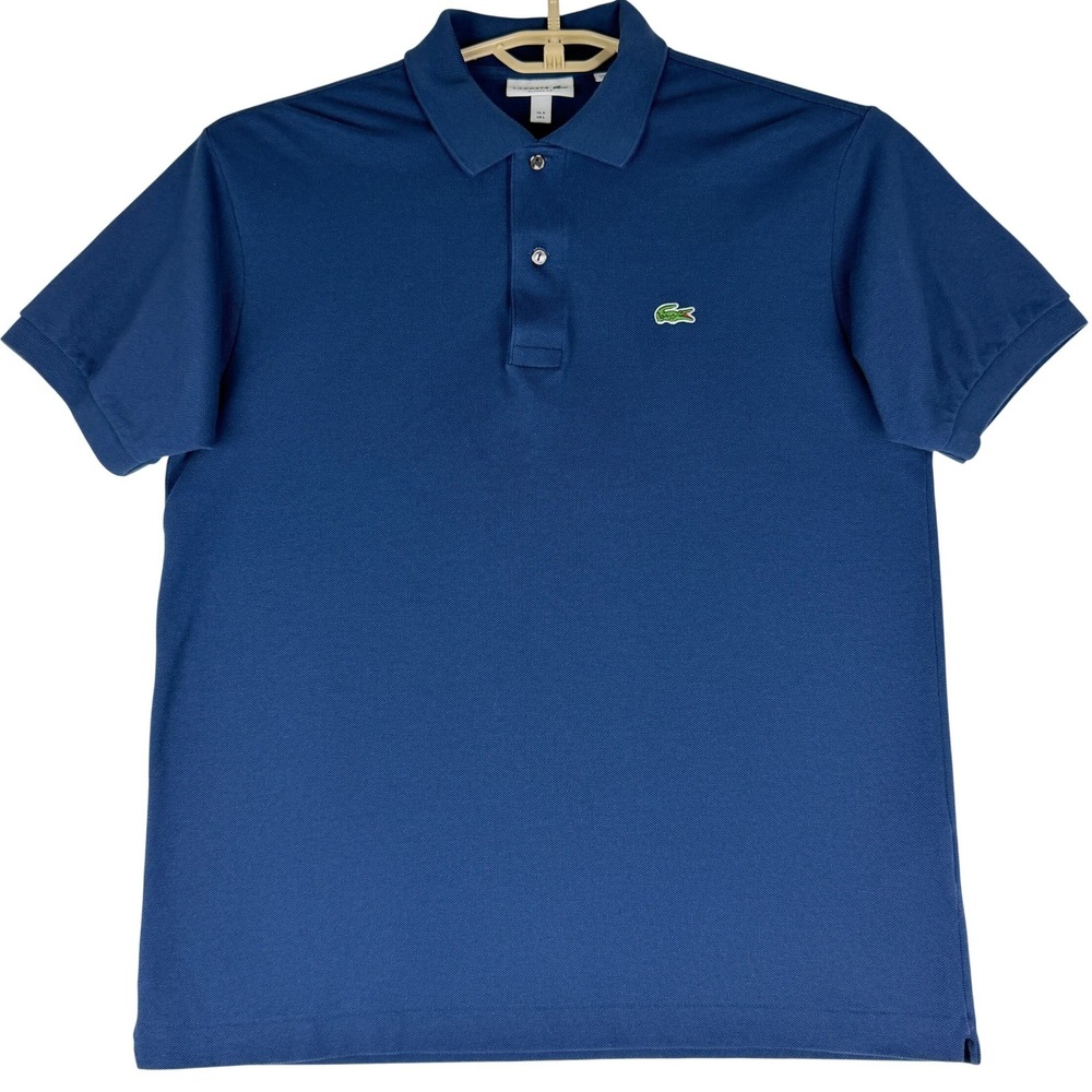 Lacoste L1212 Polo Shirt Mens L Blue Classic Fit Pique Cotton Peru Croc